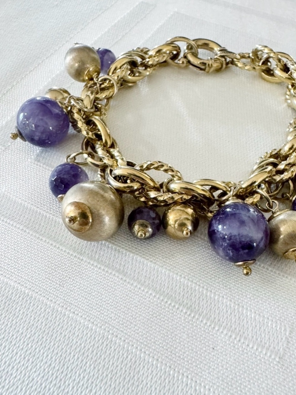 Veronese 18K Clad Cape Amethyst Beaded Charm Bracelet with Smart Clasp - Picture 3 of 5